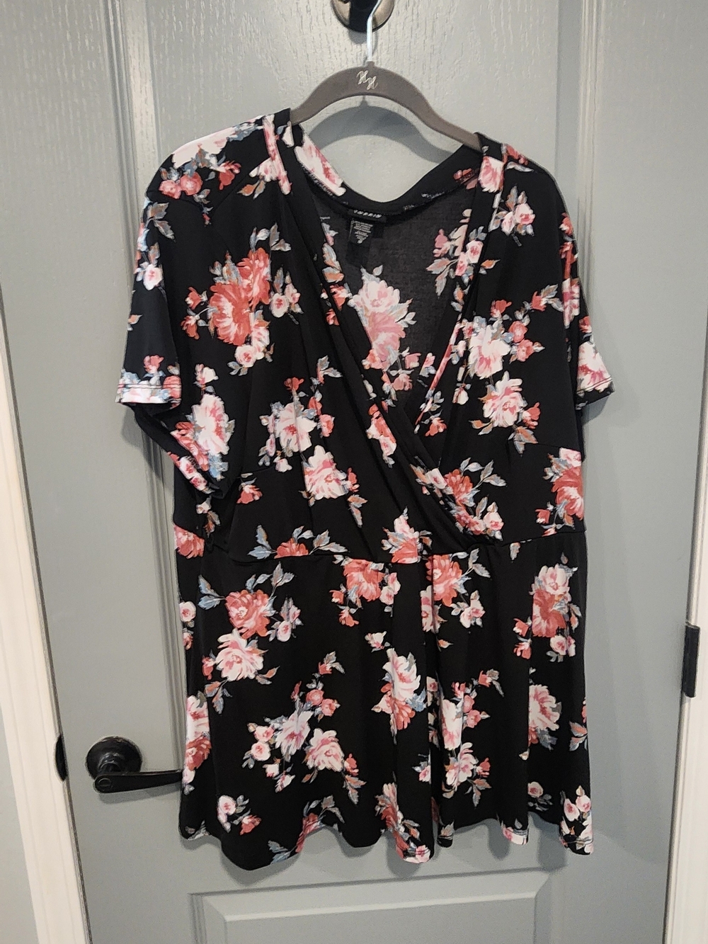 Torrid Black Floral Wrap-Style Women’s Top - Pink Rose Print